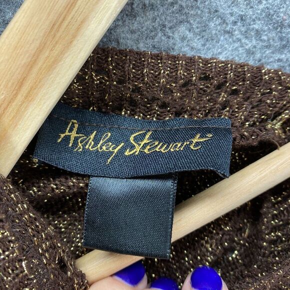 Ashley Stewart Blouse Women M Medium Brown 3/4 Sleeve Crew Neck Tasseled Casual - Picture 6 of 9